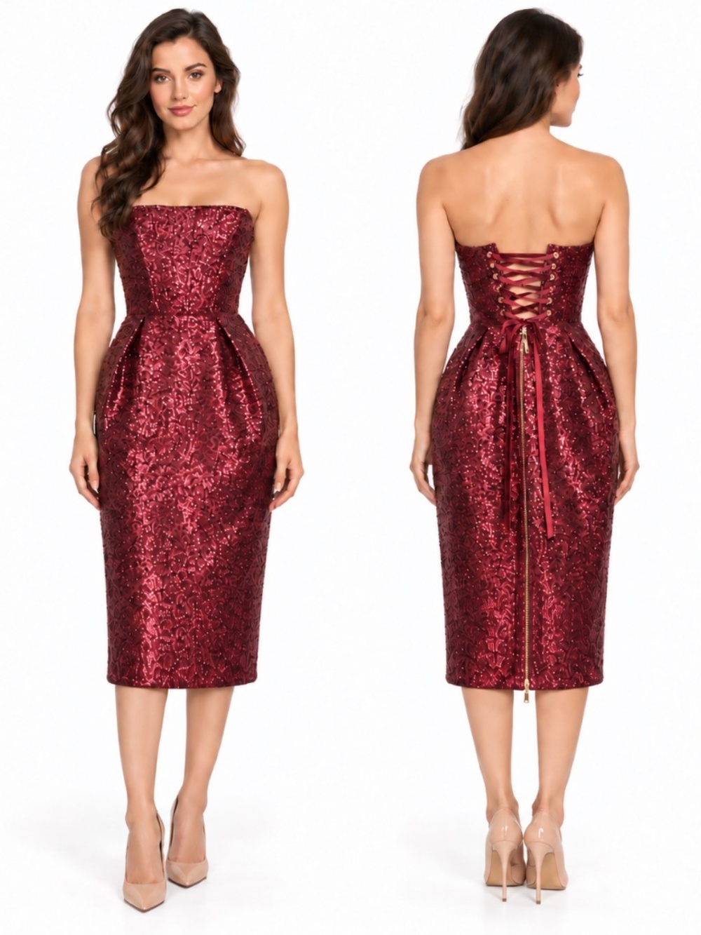 Bronx and Banco Maraya Sequin Strapless Midi Dress